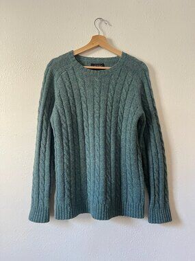 Beams Plus Cable Knit Crewneck Sweater In Blue/Green